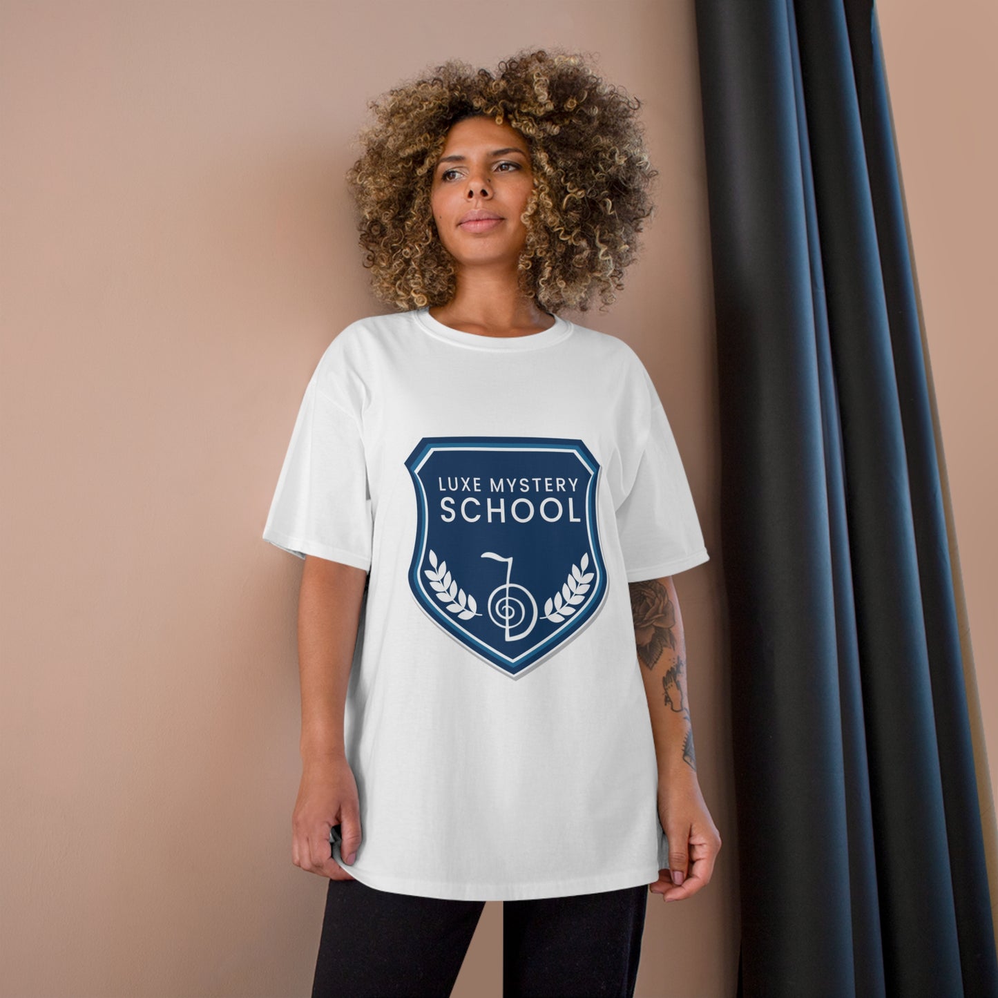 Luxe Mystery School Logo T-Shirt | Champion Brand